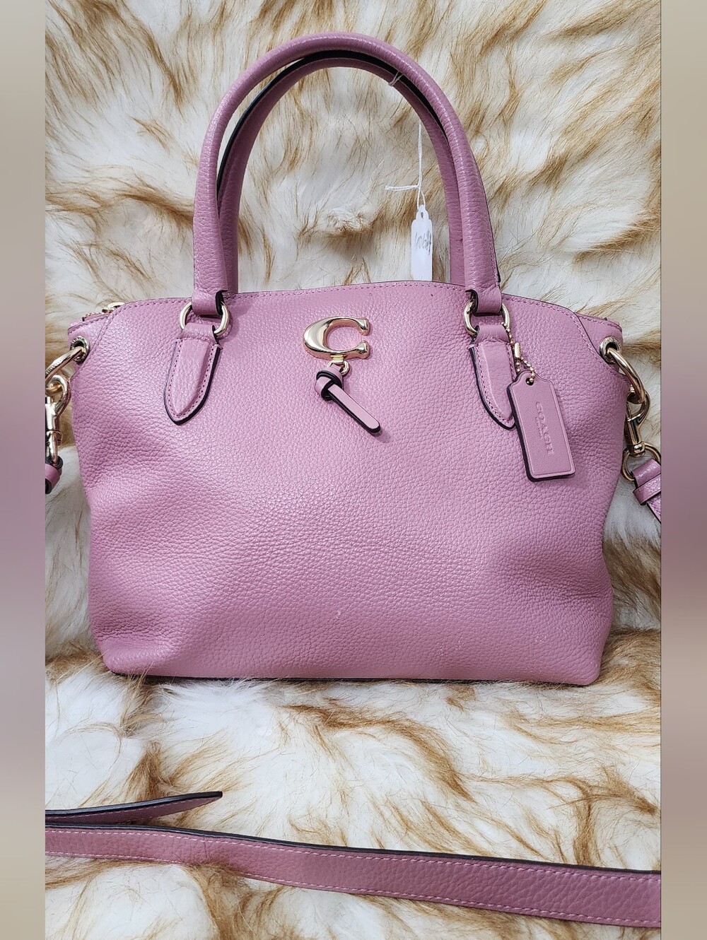 Coach Dusty Pink Pebbled Leather Satchel with Gold Hardware